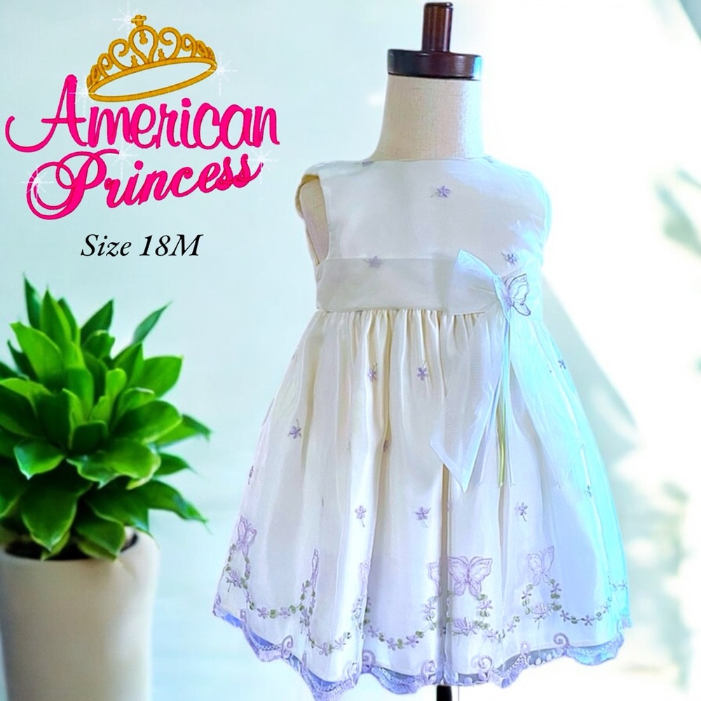 American Princess Girl's Sleeveless Tulle Dress with Lilac Flowers & Butterflies